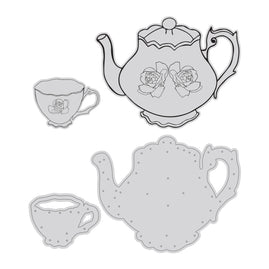 Vintage Tea Collection - Stamp & Die - High Tea Pot and Cup - 101.6 x 76.2MM | 4 x 2IN