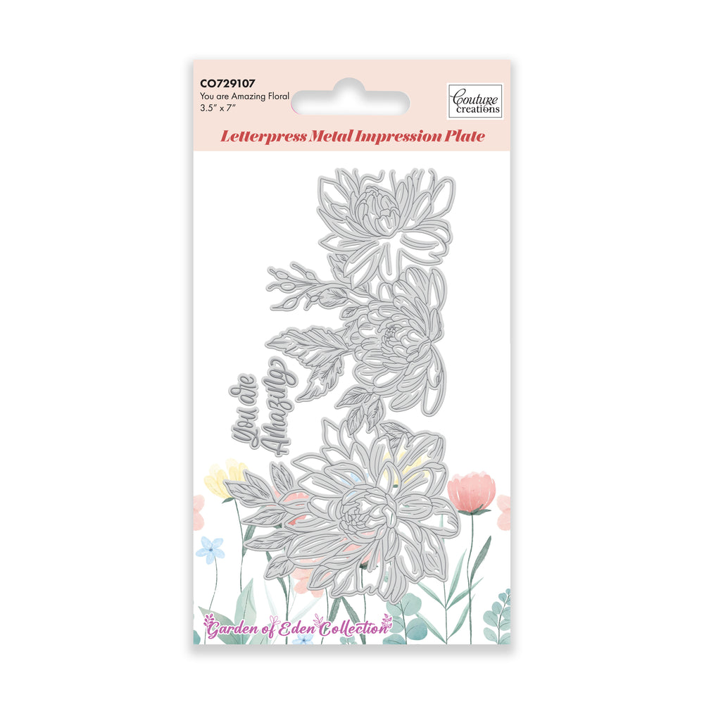 GoLetterPress Metal Impression Plate - 7 - You are Amazing Floral