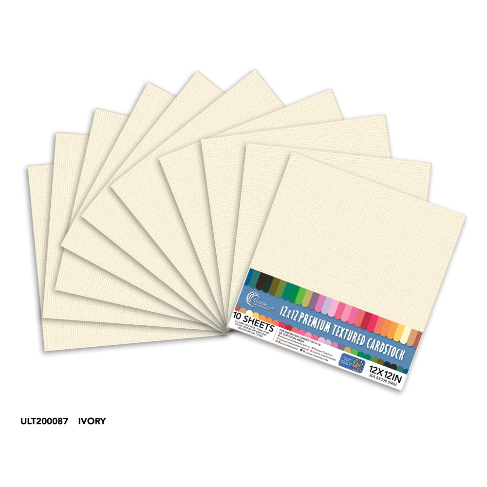 CC Textured Cardstock - 12x12 - Ivory (216gsm) - 10 Sheets