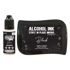 Jet Black Pearlescent Alcohol Ink Pad with 12ml reinker