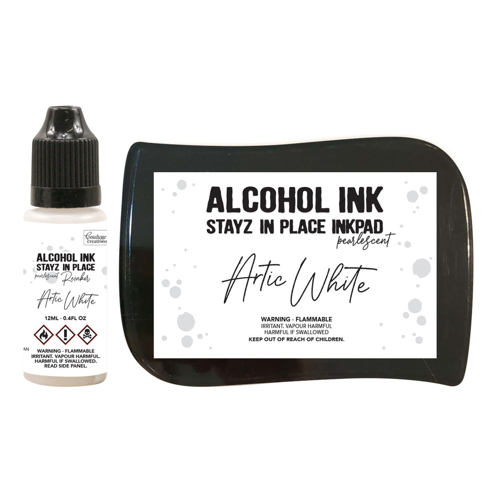 Arctic White Pearlescent Alcohol Ink Pad with 12ml reinker
