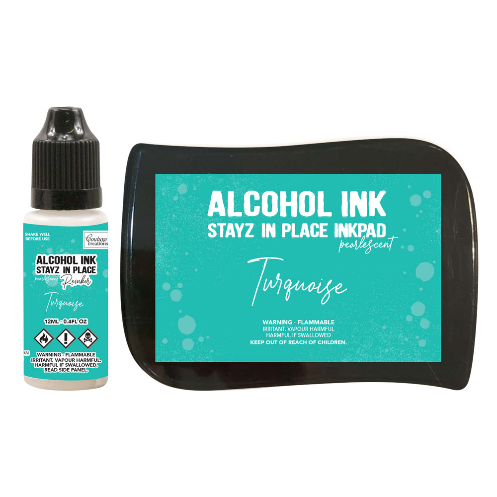 Turquoise Pearlescent Alcohol Ink Pad with 12ml reinker