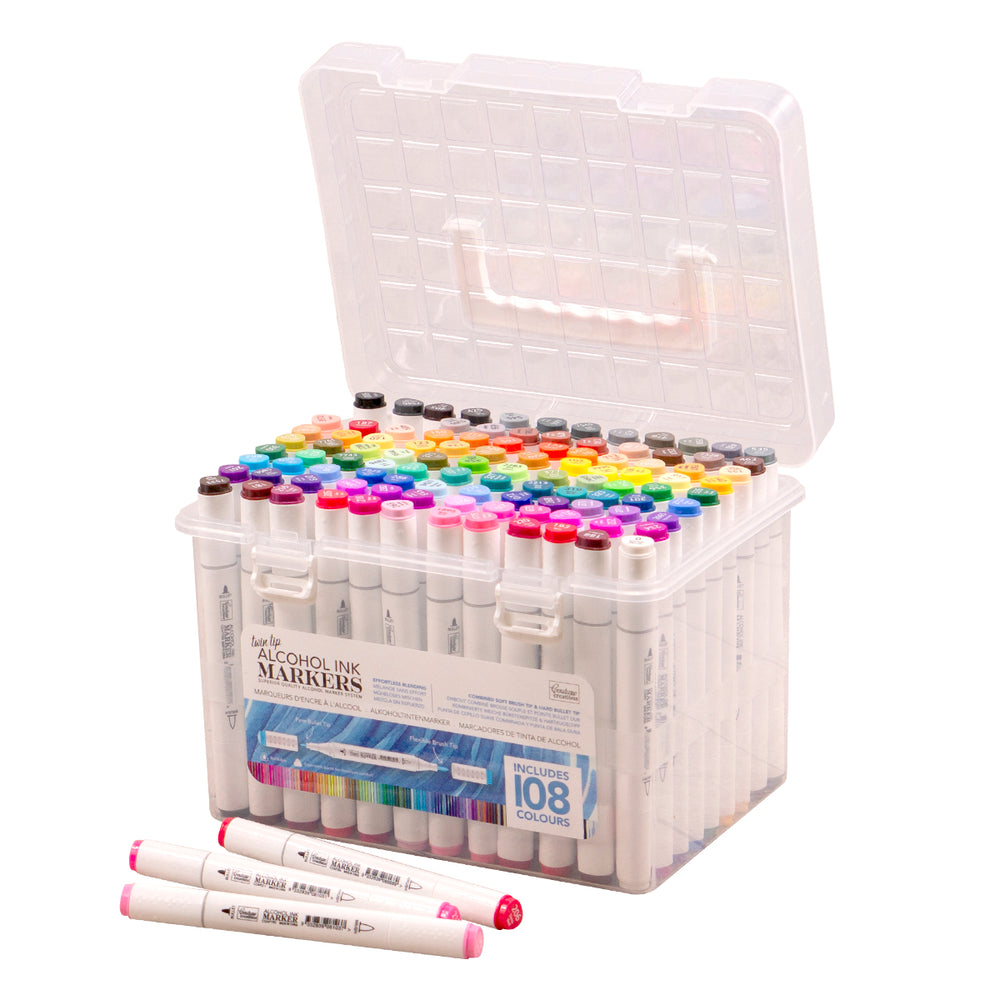 Twin Tip Alcohol Ink Marker Case with Includes 108 Markers