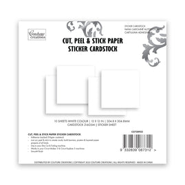 Cut, Peel & Stick paper sticker cardstock - White - 12in x 12in | 305 x 305mm - 10 sheets - 216gsm