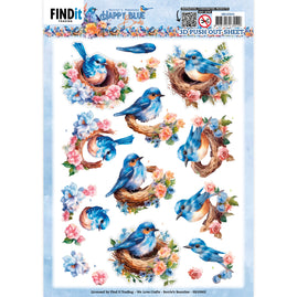 3D Push Out - Berries Beauties - Happy Blue Birds - Birds's Nest