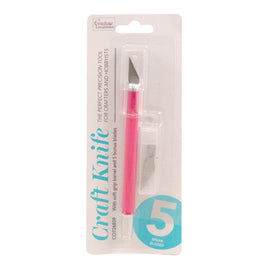 Precision Craft Knife with pink rubber handle + 5 blades