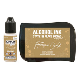 Stayz in Place Alcohol Ink Pad with 12ml reinker - Antique Gold Pearlescent
