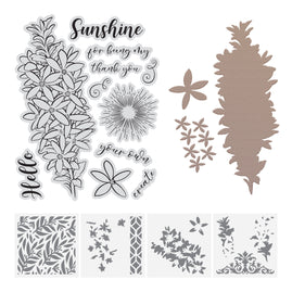 Stamp, Die & Stencil - Flourish & Thrive-Box Leaf Waxflowers (4 Stencils | 1 Stamp| 1 Die)