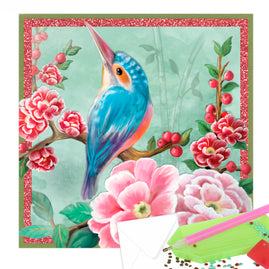 Diamonds Cards - Blue Bird on pink flower (150 x 150mm)