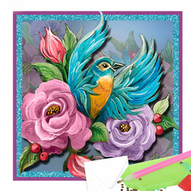 Diamonds Cards - Exotic Bird & Flowers - Blue Bird (150 x 150mm)