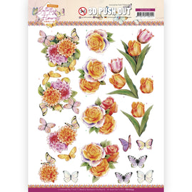 3D Push Out - Jeanine's Art - Perfect Butterfly Flowers - Orange Rose