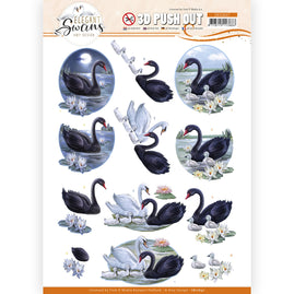 x 3D Push Out - Amy Design - Elegant Swans - Black swans
